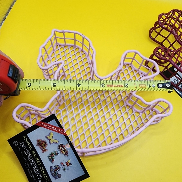 2 Vtg Rocking Horse Wire Baskets Desk Organizers Red Pink 5.5 Inch - Picture 4 of 5
